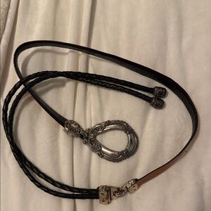 Elegant Black Braided Belt with Silver Buckle